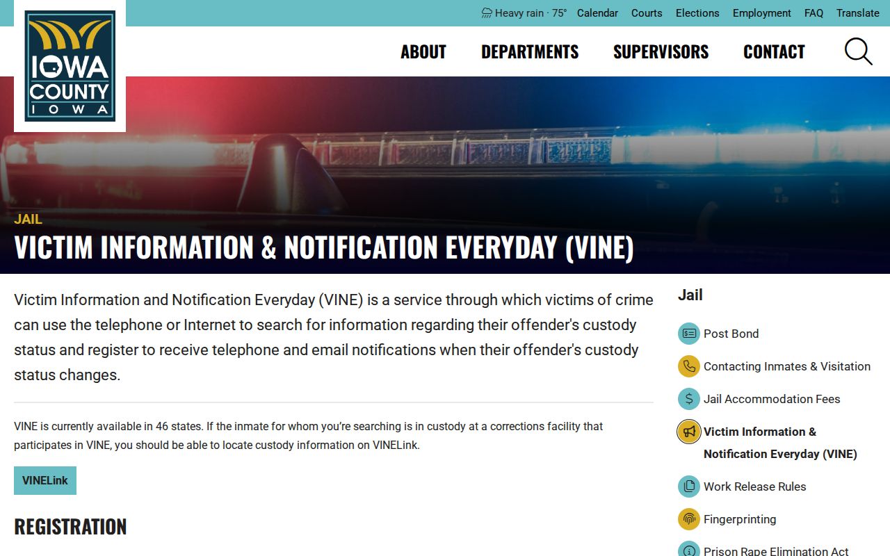 Iowa County Sheriff official VINE information page and VINELink route