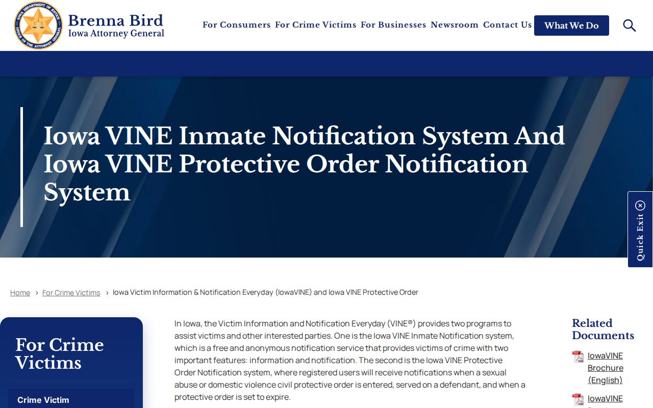 Iowa Attorney General IowaVINE instructions and telephone number