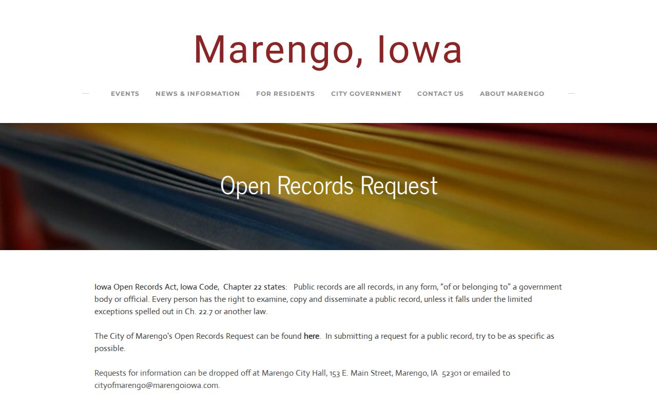 Marengo official open records request page describing Iowa Chapter 22 access